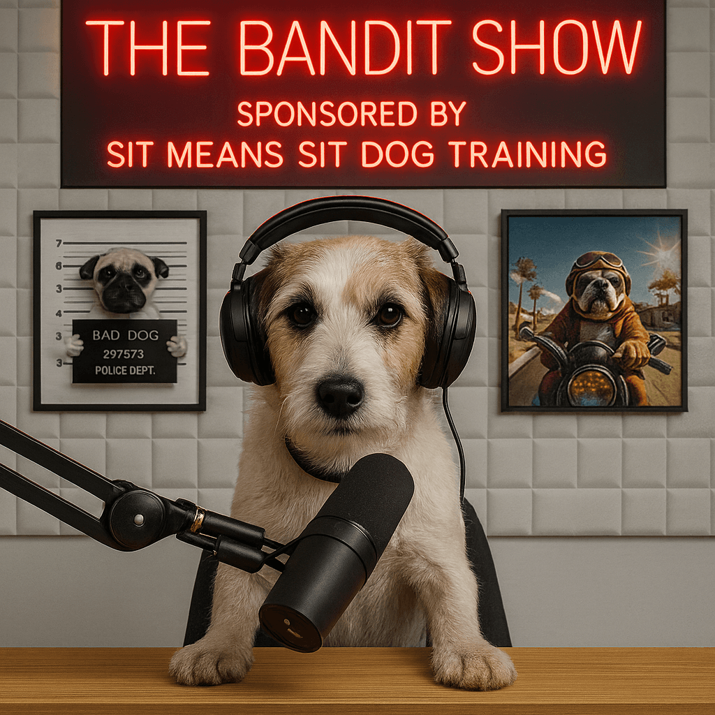 Bandit wearing headphones behind a studio microphone